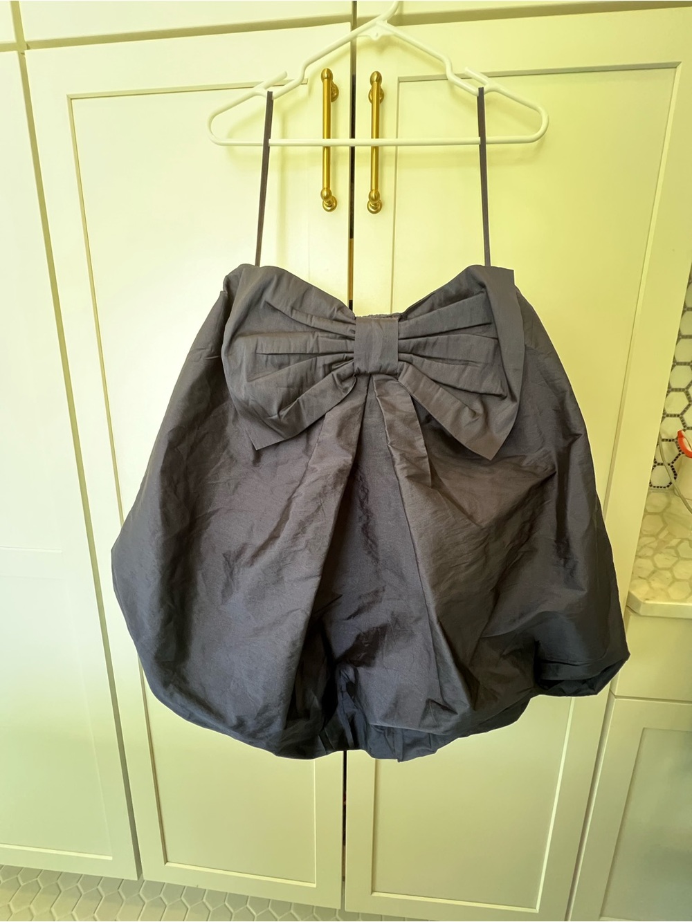 BHLDN Black Bubble Mini Dress with Statement Bow